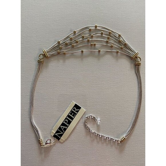 Napier Silver & Gold Multi-Strand Necklace Snake Chain w/ Gold Beads 16-18 inch - Picture 6 of 7